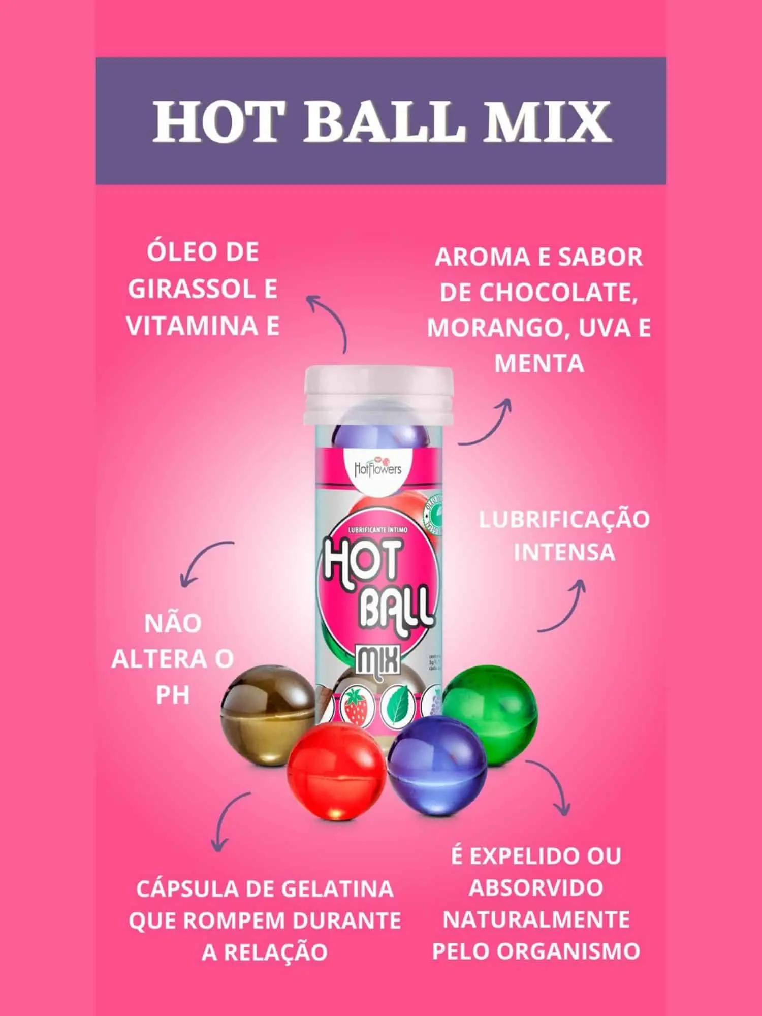 265 Hot Ball Mix 4 unidades menta, Chocolate, Morango e uva Ref.HC621 - Imagem 1