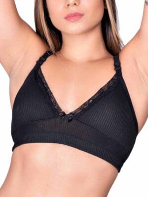 Sutiã Em Ribana Canelada Com Alças Reguláveis e Decote com Renda Ref. 9201 - Imagem 4