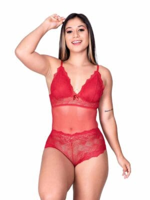 Body de Tule Liso Sensual com Bojo e renda Ref. 9132