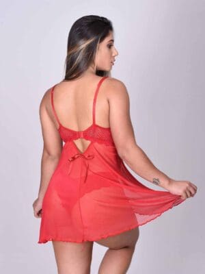 Camisola de Tule Liso com Bojo e Calcinha de renda Ref. 9134 - Imagem 4