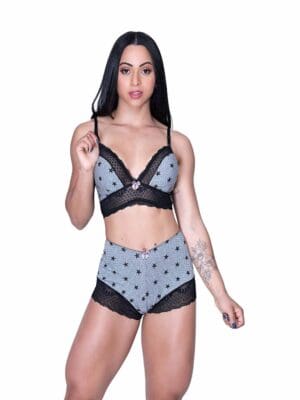 Conjunto Com Tecido estampado Detalhes Em Renda Conforto Espera Marido Ref. 9028 - Imagem 3