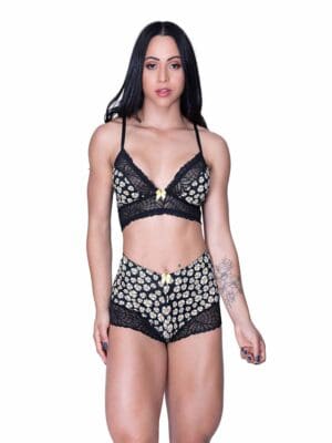 Conjunto Com Tecido estampado Detalhes Em Renda Conforto Espera Marido Ref. 9028