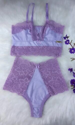 Conjunto Calcinha e Sutiã Com Renda Lingerie Soutien Sem Bojo e Calcinha Cintura Média Ref. 9029 - Imagem 8