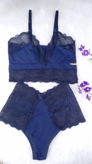 Conjunto Calcinha e Sutiã Com Renda Lingerie Soutien Sem Bojo e Calcinha Cintura Média Ref. 9029 - Imagem 7