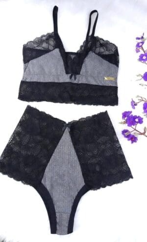 Conjunto Calcinha e Sutiã Com Renda Lingerie Soutien Sem Bojo e Calcinha Cintura Média Ref. 9029 - Imagem 6