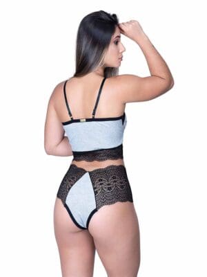 Conjunto Calcinha e Sutiã Com Renda Lingerie Soutien Sem Bojo e Calcinha Cintura Média Ref. 9029 - Imagem 2
