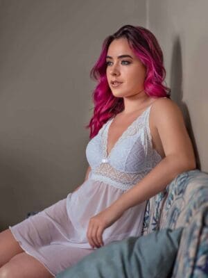 Camisola de Tule Liso com Bojo e Calcinha de renda Ref. 9134