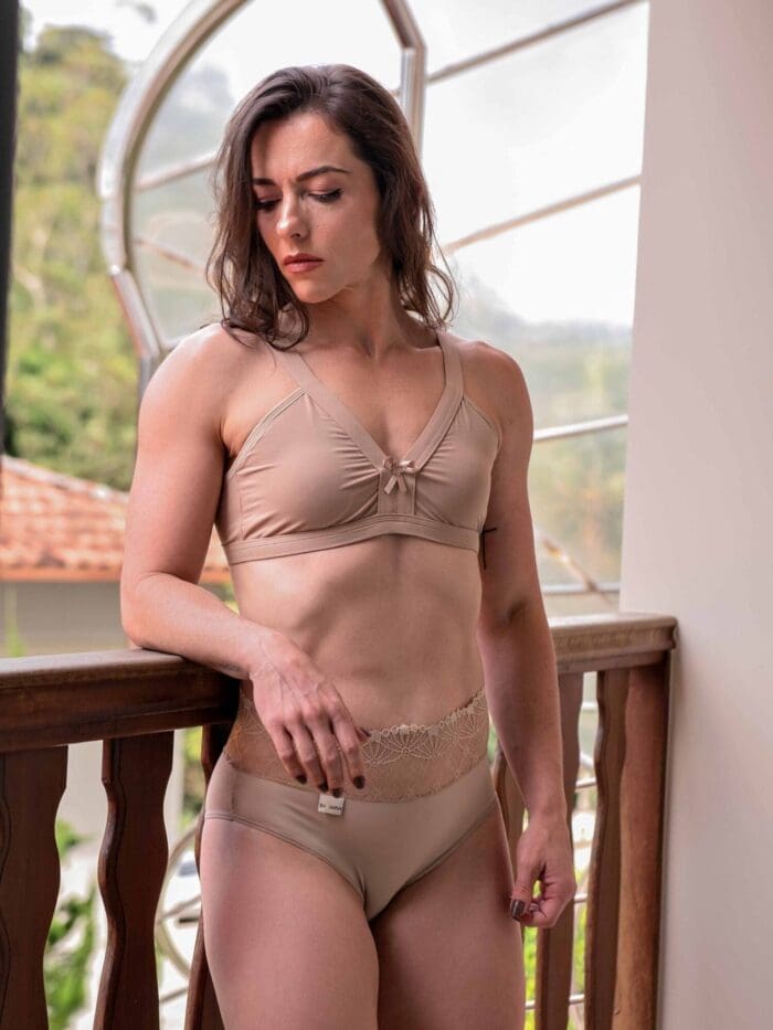 Calcinha De Microfibra Cintura Alta Cós De Renda Ref. 9155