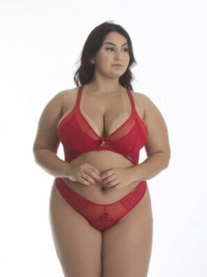 Conjunto Plus Size Sem Bojo Com Detalhe Em Tule e Renda Sensual Ref. 1073