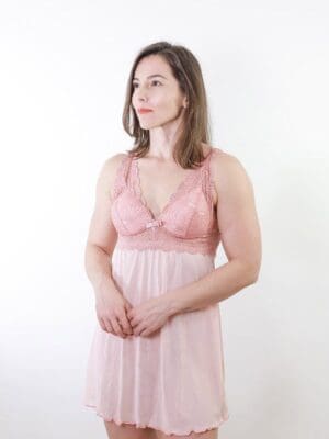 Camisola de Tule Liso com Bojo e Calcinha de renda Ref. 9134 - Imagem 7