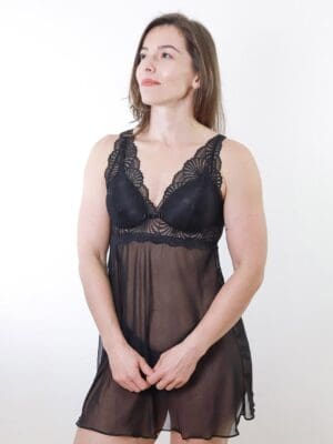 Camisola de Tule Liso com Bojo e Calcinha de renda Ref. 9134 - Imagem 6