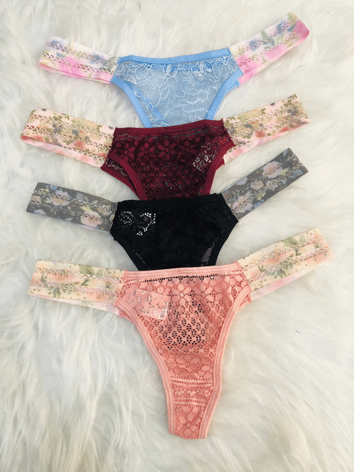 Kit C/5 Calcinhas Fio Dental Rendada Raissa Ref.073