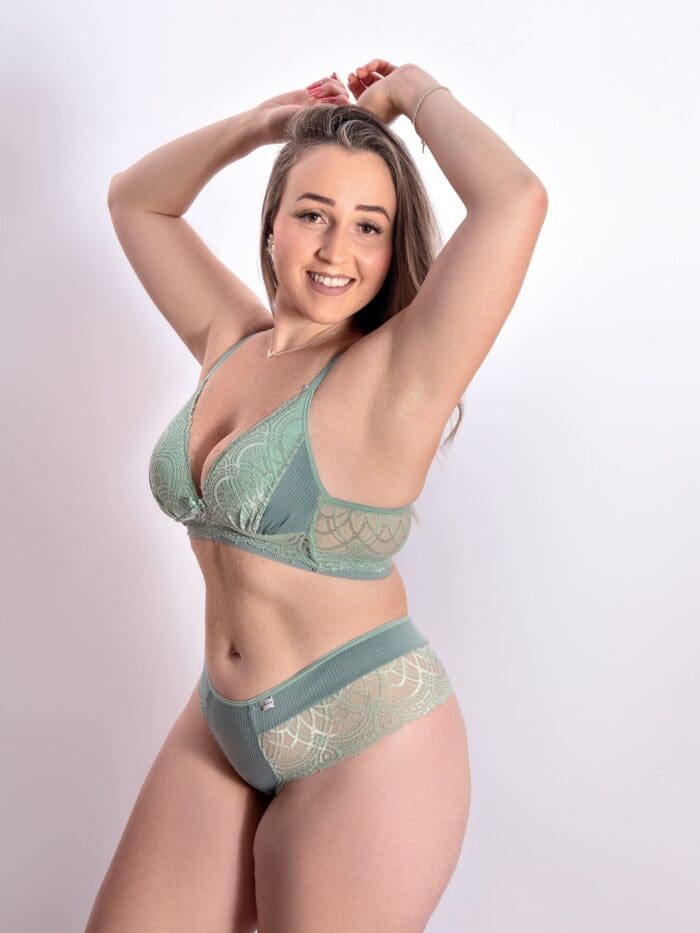 Conjunto De Lingerie De Ribana Canelada Com Bojo Soft Confort Ref.9310