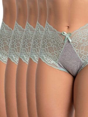 Kit 5 Calcinha De Algodão Cintura Alta de Pala Larga em Renda Ref. 9266KIT