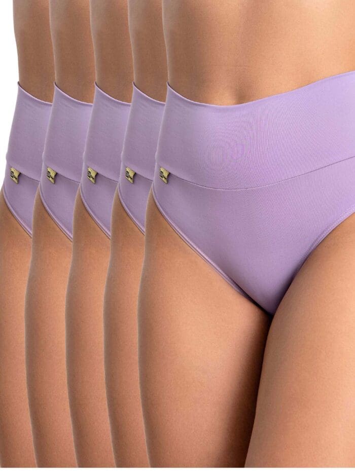 Kit C/5 Calcinha Fio Dental De Microfibra Cós Duplo Cintura Alta Modela Silhueta Culote Abdômen Ref. 9285KIT