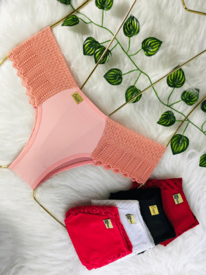 Kit 5 Calcinha Em Microfibra Com Lateral Larga em Renda Lais Ref.086