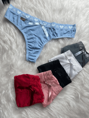 Kit 5 Calcinha Em Microfibra Lisa com Cintura Em Renda e Lacinho Sthefany Ref.066 - Imagem 2